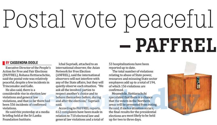 Postal vote peaceful - PAFFREL