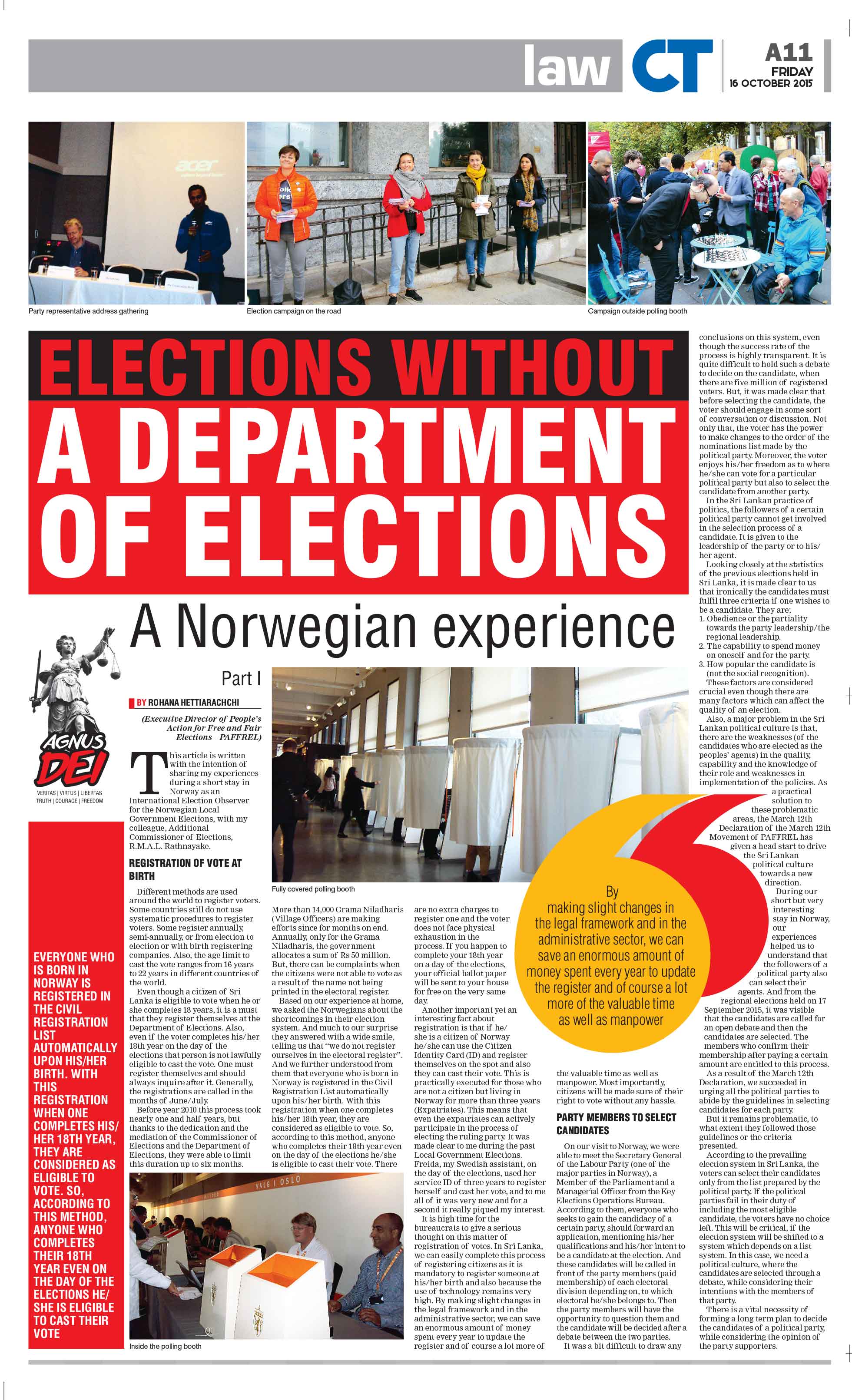 Elections without a department of Election