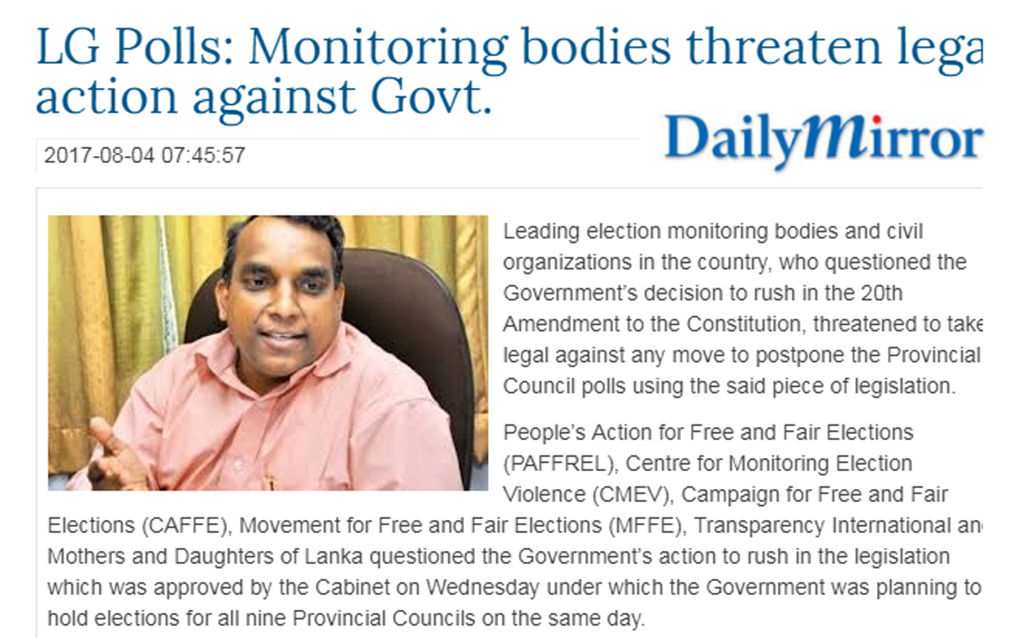 LG Polls: Monitoring bodies threaten legal action against Govt.