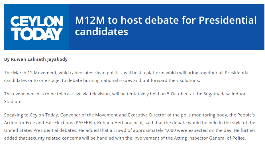   M12M to host debate for Presidential candidates